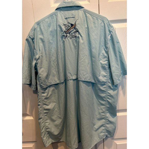 Guy Harvey Signed Autograph Short Sleeve Fishing Shirt XL Aqua Blue Nylon Vented - Picture 3 of 6